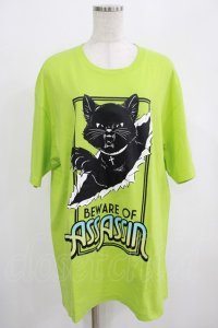 LISTEN FLAVOR / アサシンキャットビッグTシャツ  ライム H-25-07-24-040-PU-TO-KB-ZH