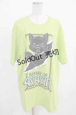 画像1: LISTEN FLAVOR / アサシンキャットビッグTシャツ  ライム H-25-07-24-040-PU-TO-KB-ZT490