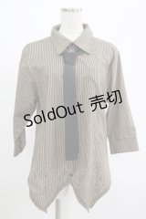 Deorart / タイ付ストライプブラウス L グレージュ×ブラック H-25-07-24-045-PU-BL-KB-ZH