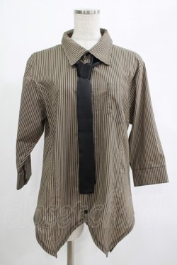画像1: Deorart / タイ付ストライプブラウス L グレージュ×ブラック H-25-07-24-045-PU-BL-KB-ZH