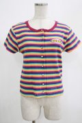 Candy Stripper / MULTI BORDER MINI CARDIGAN   H-25-07-24-054-PU-TO-KB-ZH