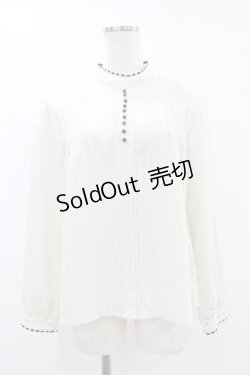 画像1: an another angelus / 配色リボンレーススタンドカラーブラウス Free OFF×BK H-25-07-24-1056-CA-BL-NS-ZH