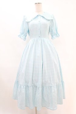 画像1: m petit by misako / AM*ギンガムCHKワンピース S サックス H-25-07-24-1030-LO-OP-NS-ZH