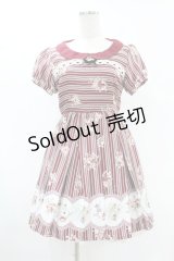Ank Rouge / 青い鳥柄ローズストライプワンピース M ワイン H-25-07-24-1036-CA-OP-NS-ZH