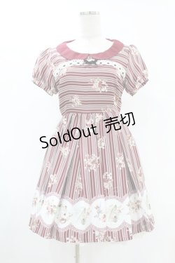 画像1: Ank Rouge / 青い鳥柄ローズストライプワンピース M ワイン H-25-07-24-1036-CA-OP-NS-ZH