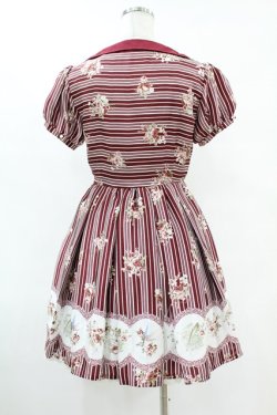 画像2: Ank Rouge / 青い鳥柄ローズストライプワンピース M ワイン H-25-07-24-1036-CA-OP-NS-ZH