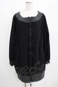 Qutie Frash / オフショルニットBIGブルゾン  黒×グレー H-25-07-24-017-QU-JA-KB-ZH