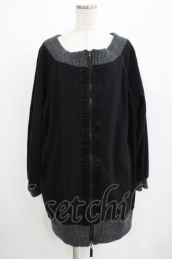 画像1: Qutie Frash / オフショルニットBIGブルゾン  黒×グレー H-25-07-24-017-QU-JA-KB-ZH