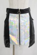 LISTEN FLAVOR / ホログラフィックレザー台形スカート  ブラック H-25-07-24-018-PU-SK-KB-ZH