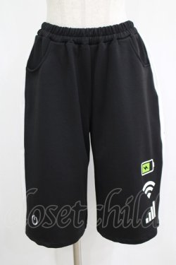 画像1: LISTEN FLAVOR / 只今充電中ジャージハーフパンツ  ブラック×ホワイト H-25-07-24-023-PU-PA-KB-ZH