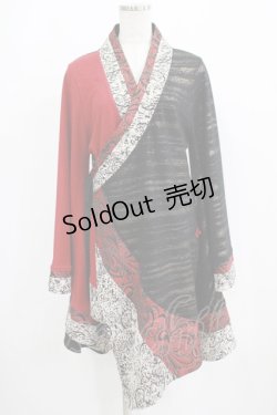 画像1: Qutie Frash / アシメ着物カーデ  黒×赤 H-25-07-24-026-QU-TO-KB-ZH