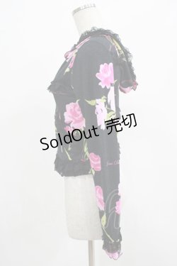 画像2: JESUS DIAMANTE / シフォンフリルニットパーカー Free プレミアムローズ柄ブラック H-25-07-25-043-JE-TO-NS-ZH