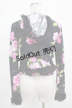 画像3: JESUS DIAMANTE / シフォンフリルニットパーカー Free プレミアムローズ柄ブラック H-25-07-25-043-JE-TO-NS-ZH