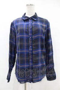 elements,H / ダメージチェックシャツ  青 H-25-07-25-1041-PU-BL-KB-ZH