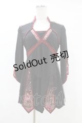 Ozz oneste / ジャガード切替チュール重ねチュニックトップス  黒×赤 H-25-07-25-1042-OO-TO-KB-ZH