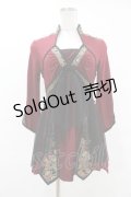 Ozz oneste / ジャガード切替チュール重ねチュニックトップス  赤×黒 H-25-07-25-1043-OO-TO-KB-ZH