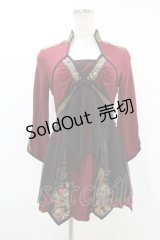 Ozz oneste / ジャガード切替チュール重ねチュニックトップス  赤×黒 H-25-07-25-1043-OO-TO-KB-ZH