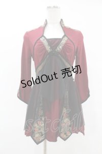 Ozz oneste / ジャガード切替チュール重ねチュニックトップス  赤×黒 H-25-07-25-1043-OO-TO-KB-ZH