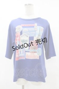 Jane Marple / Memories of Paris Tシャツ  ブルー H-25-07-25-1058-JM-TO-KB-ZH