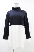 Jane Marple Dans Le Salon / Crumple collar pullover  ネイビー×オフホワイト H-25-07-25-1059-JM-TO-KB-ZH