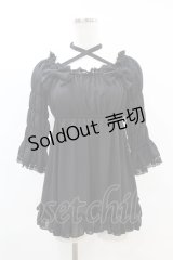 ATELIER PIERROT / 五分袖シャーリングブラウス  黒 H-25-07-25-1010-EL-TO-KB-ZH