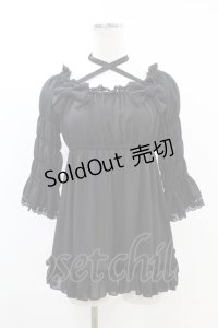 ATELIER PIERROT / 五分袖シャーリングブラウス  黒 H-25-07-25-1010-EL-TO-KB-ZH