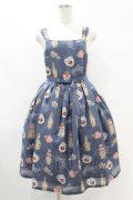 Emily Temple cute / Revivalノースリーブワンピース M Queen Marie柄ネイビー H-25-07-25-1018-ET-OP-KB-ZH