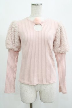 画像1: Honey Cinnamon / ファー切替トップス Free ピンク H-25-07-25-070-LO-TO-NS-ZH
