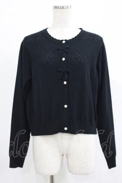 画像1: m petit by misako / AM*ハート透かしニットカーディガン L ブラック H-25-07-26-028-LO-TO-NS-ZH