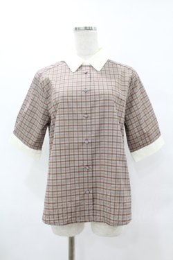 画像1: Fi.n.t / タイ付きチェッククレリック5分袖シャツ Free PURPLE×BR H-25-07-26-1049-CA-BL-NS-ZH