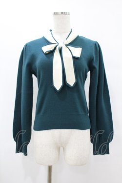 画像1: an another angelus / デコルテボウタイバイカラーニットプルオーバー Free GREEN H-25-07-26-1052-CA-TO-NS-ZH
