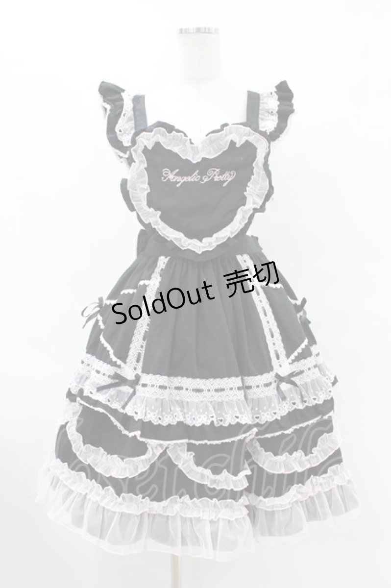 画像1: Angelic Pretty / Heart胸あて付スカート(無地) Free ブラック/ピンク H-25-07-26-1026-AP-SK-NS-ZH (1)