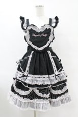 画像1: Angelic Pretty / Heart胸あて付スカート(無地) Free ブラック/ピンク H-25-07-26-1026-AP-SK-NS-ZH (1)
