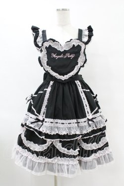 画像1: Angelic Pretty / Heart胸あて付スカート(無地) Free ブラック/ピンク H-25-07-26-1026-AP-SK-NS-ZH