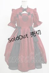 axes femme kawaii / 牡丹刺繍チャイナワンピース M ワイン H-25-07-27-005-AX-OP-NS-ZH