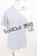 axes femme / チャイナ釦バイカラープルオーバー M サックス H-25-07-27-1029-AX-TO-NS-ZH