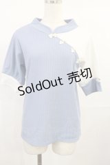 axes femme / チャイナ釦バイカラープルオーバー M サックス H-25-07-27-1029-AX-TO-NS-ZH