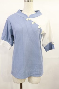 画像1: axes femme / チャイナ釦バイカラープルオーバー M サックス H-25-07-27-1029-AX-TO-NS-ZH