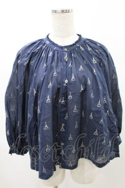 画像1: Jane Marple Dans Le Salon / LA TOUR EIFFELケープブラウス  ネイビー×ホワイトゴールド H-25-07-28-029-JM-BL-KB-ZH