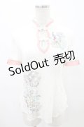 Ozz oneste / 刺繍チャイナカットソー  白 H-25-07-28-034-OO-TO-KB-ZH