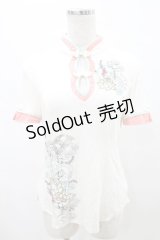 Ozz oneste / 刺繍チャイナカットソー  白 H-25-07-28-034-OO-TO-KB-ZH