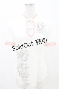 Ozz oneste / 刺繍チャイナカットソー  白 H-25-07-28-034-OO-TO-KB-ZH