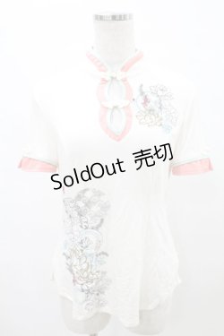 画像1: Ozz oneste / 刺繍チャイナカットソー  白 H-25-07-28-034-OO-TO-KB-ZH