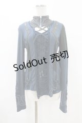 Ozz Croce / 異素材切替刺繍カットソー  ブルー H-25-07-28-1038-OO-TO-KB-ZH