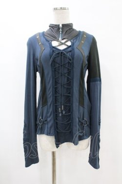 画像1: Ozz Croce / 異素材切替刺繍カットソー  ブルー H-25-07-28-1038-OO-TO-KB-ZH