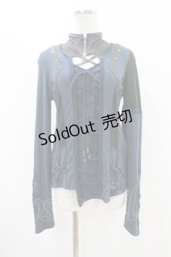 画像1: Ozz Croce / 異素材切替刺繍カットソー  ブルー H-25-07-28-1038-OO-TO-KB-ZH