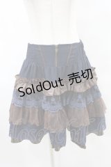 OZZ ANGELO / 薔薇刺繍ハイウエストフリルスカート  紺×茶 H-25-07-28-021-OO-SK-KB-ZH