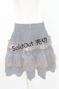 OZZ ANGELO / 薔薇刺繍ハイウエストフリルスカート  紺×茶 H-25-07-28-021-OO-SK-KB-ZH