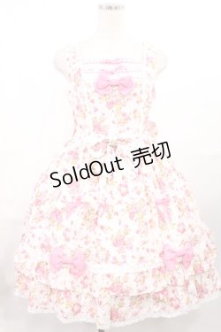 画像1: BABY,THE STARS SHINE BRIGHT / ちびねこブーケ柄リボンいっぱいジャンパースカート Free オフ白 H-25-07-29-1002-BA-OP-NS-ZH