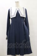 FLC / 皆方由衣コラボ/襟付きプリーツワンピース L ネイビー H-25-07-30-067-LO-OP-NS-ZH